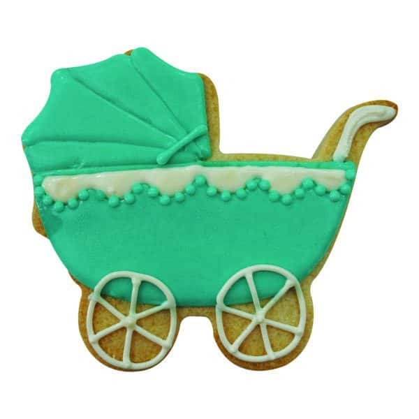 green baby carriage cookie