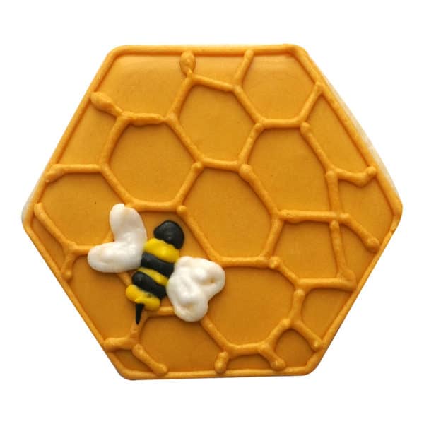hexagon cookie with beehive