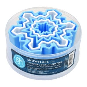 plastic snowflake cookie cutter set with 5 unique shapes