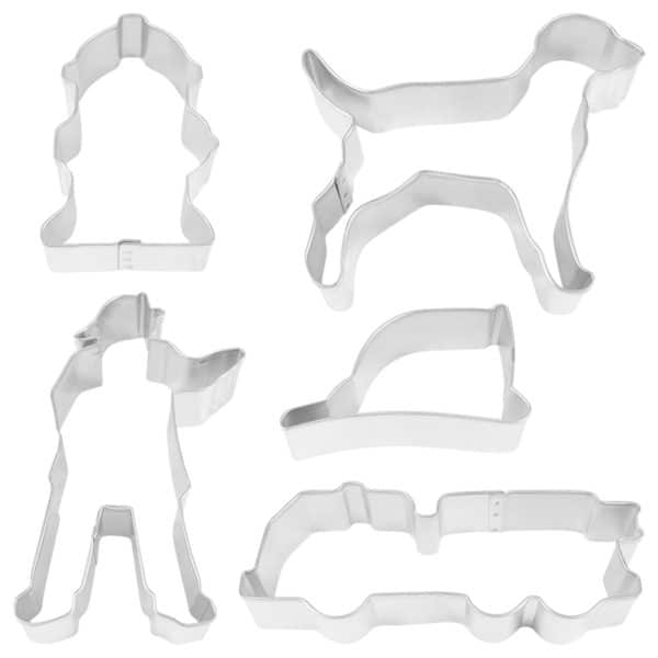 fire truck cookie cutter set with hat, fireman, hydrant and dog shapes