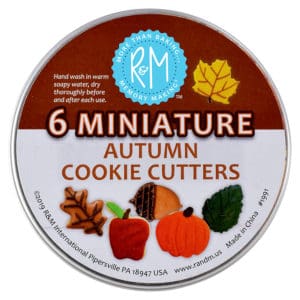 mini autumn leaf cookie cutters in a can