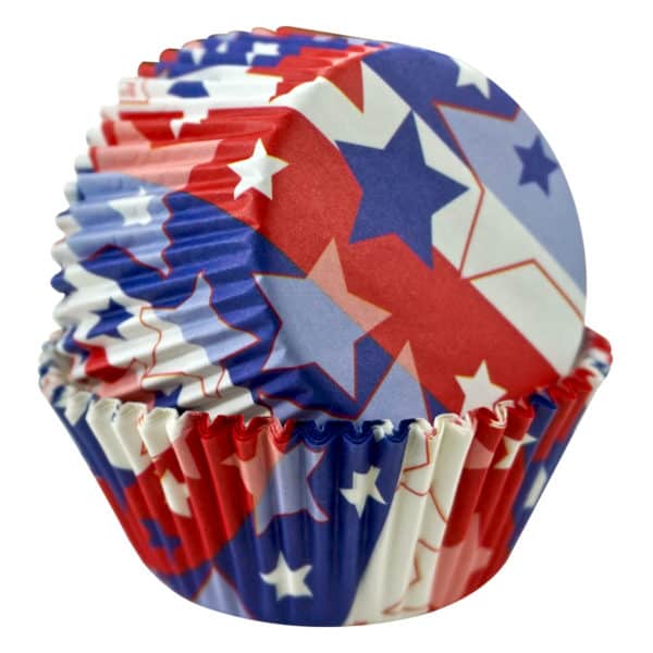 stars and stripes american patriotic cupcake liners in red, white and blue