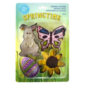 spring cookie cutters with rabbit, butterfly, egg and daisy shapes